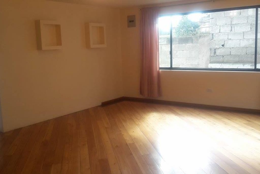 Huge living room. Right now there is a big, comfortable sofa with a pullout bed. This is where you would sleep.