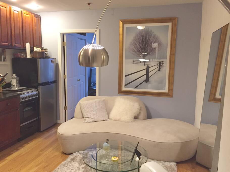 Very small kitchen, no formal table.