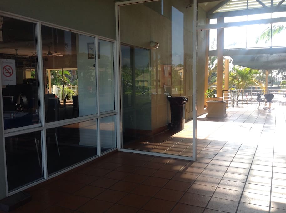 restaurant and cafe inside gated complex