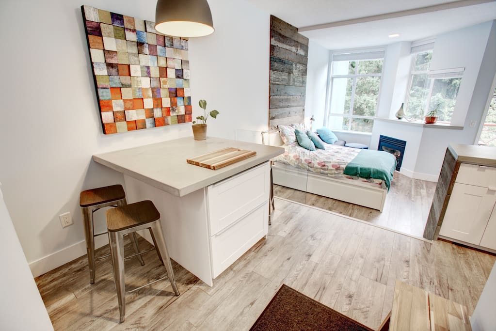 Socialize at the island with lots of storage.