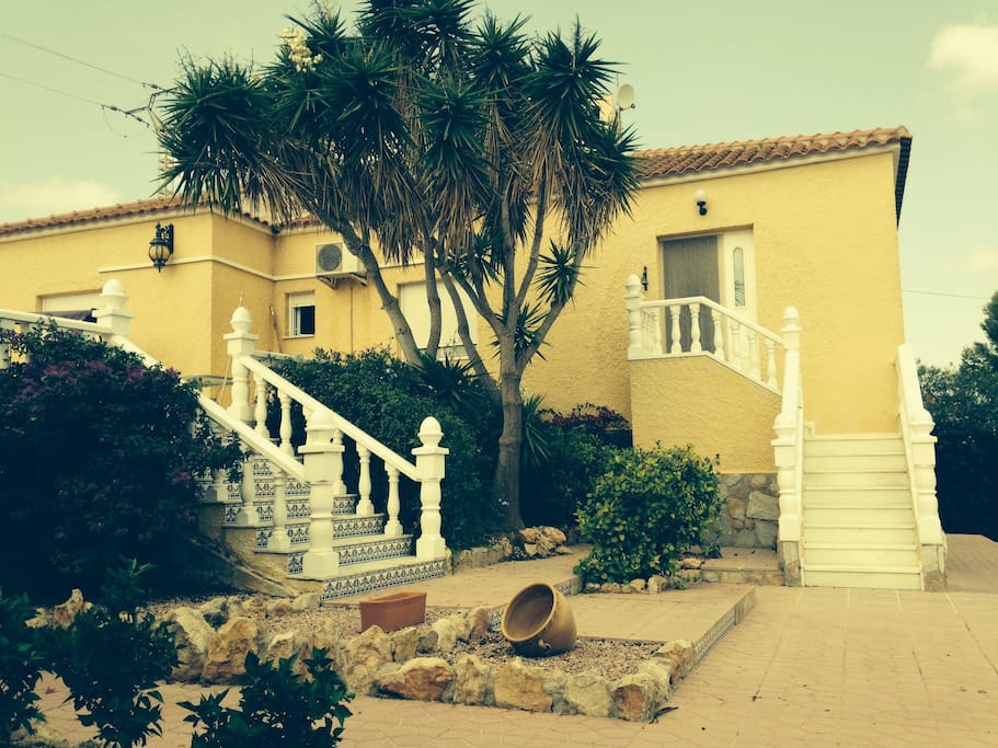 Entrance to villa and one of the terraces.