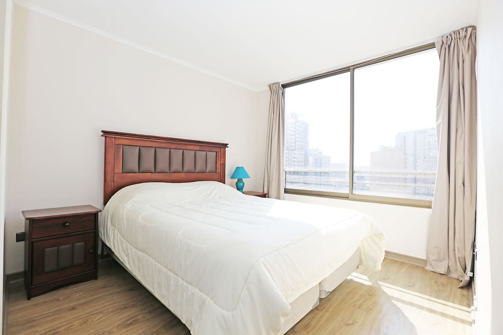 Bedroom and view of Santiago