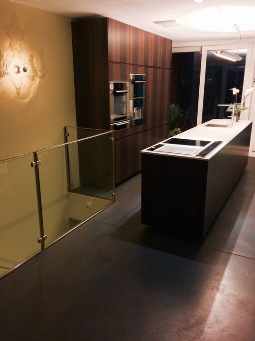 Gourmet kitchen with integrated coffee machine, induction cooking and Teppanyaki.