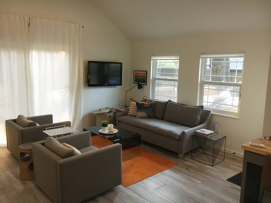 great light and comfy couch; high ceilings