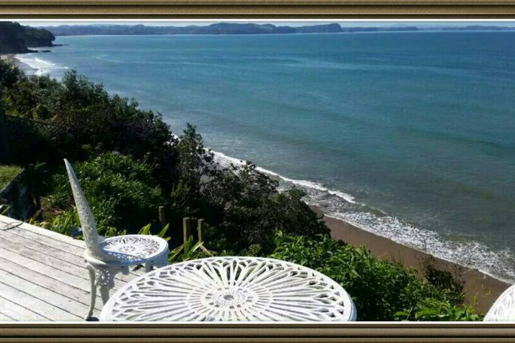 The beach below