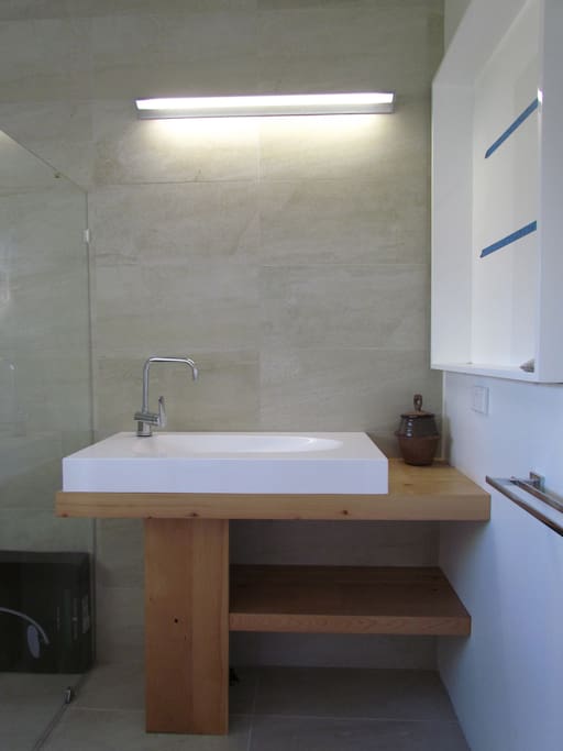 Vanity made from recycled Tasmanian celery top pine.
