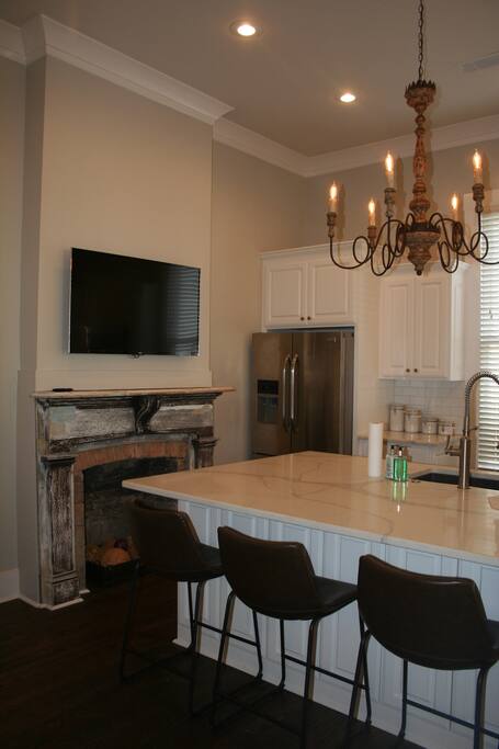 Kitchen with 50" flat screen