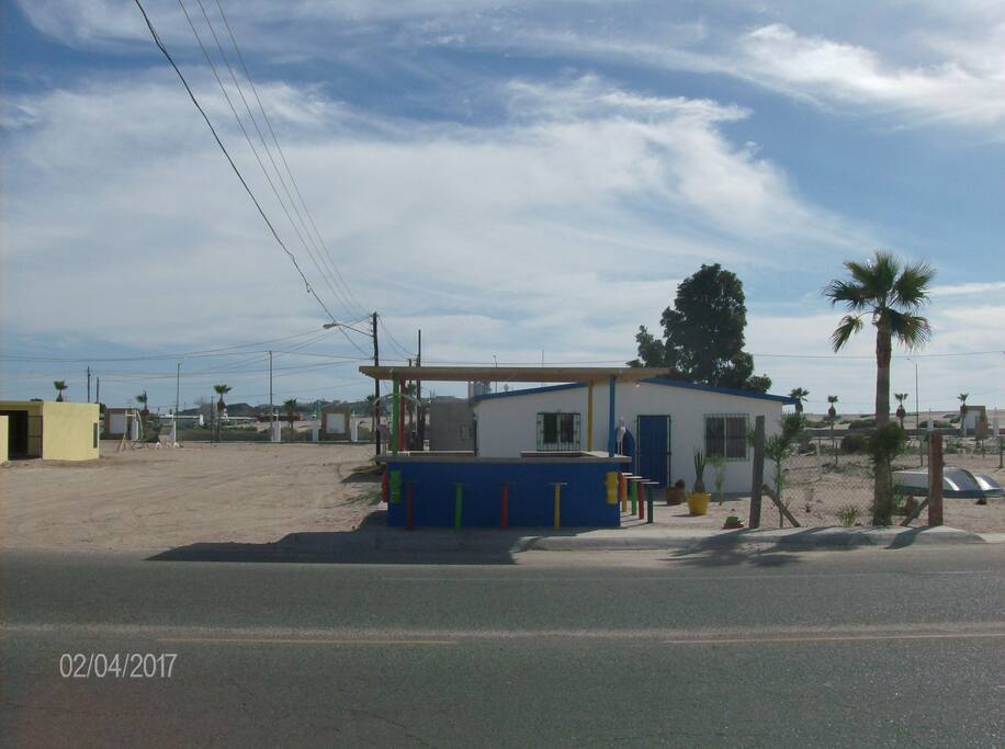 Front of Bungalow, skate board park left top of picture.