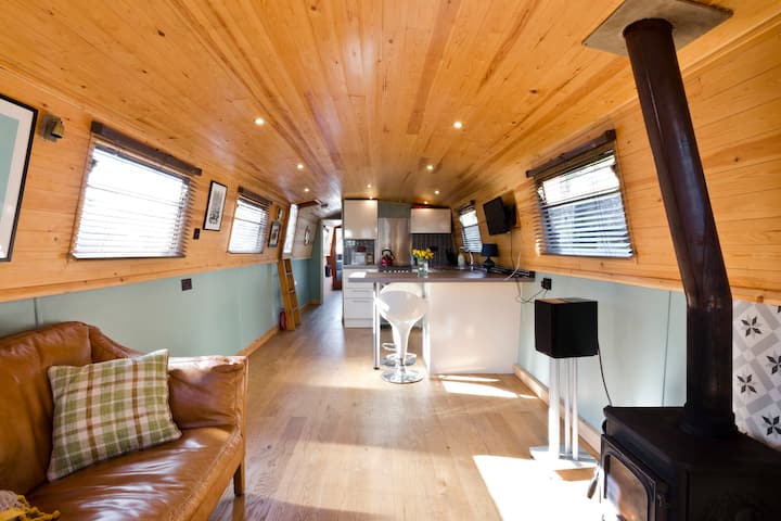 Beautiful modern rustic widebeam barge