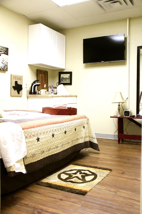 Room #5 with Queen bed, TV, and sink