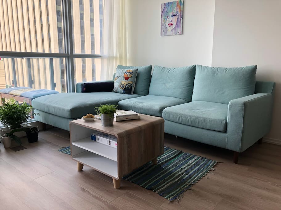 Comfy couch and coffee table