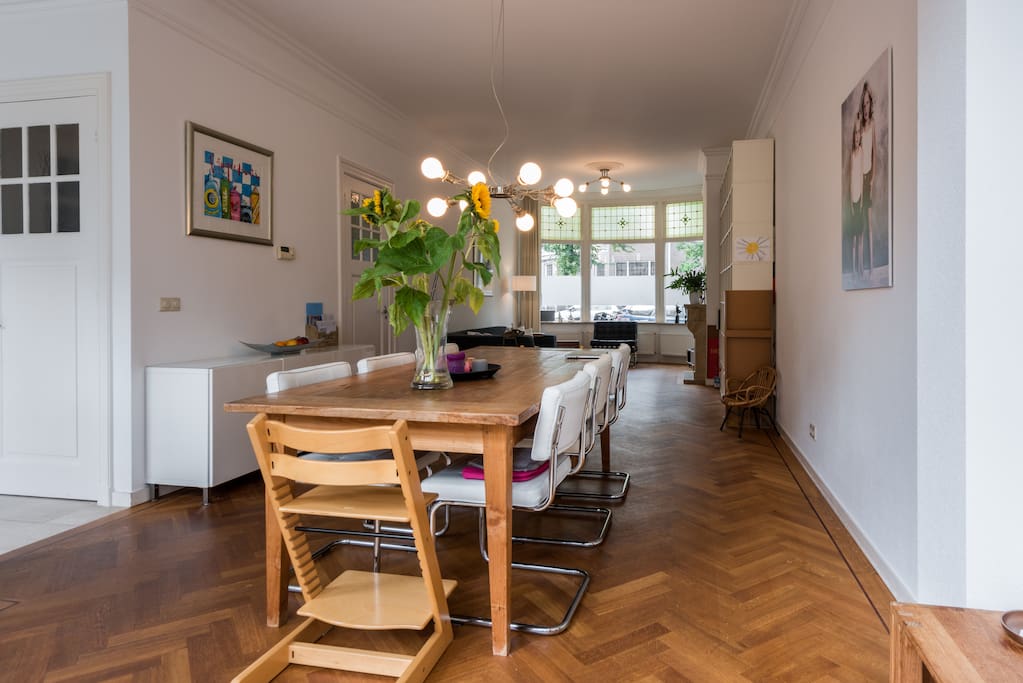 Large dining table for 8-10 persons.