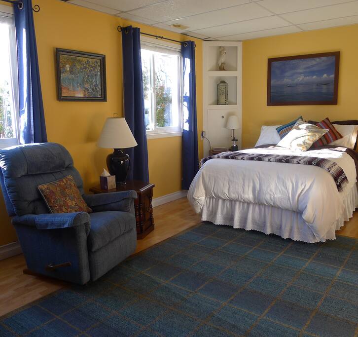 Fireside bed-sitting room - spacious and comfortable with cozy down comforter on bed
