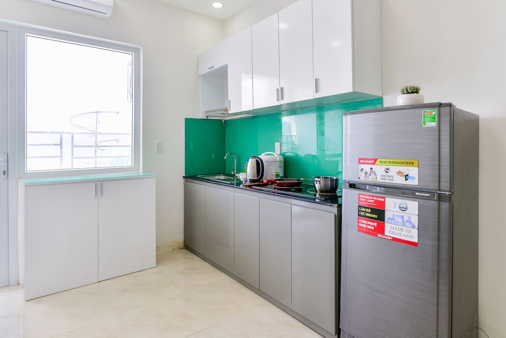 Your fully-equipped kitchen with the private fridge