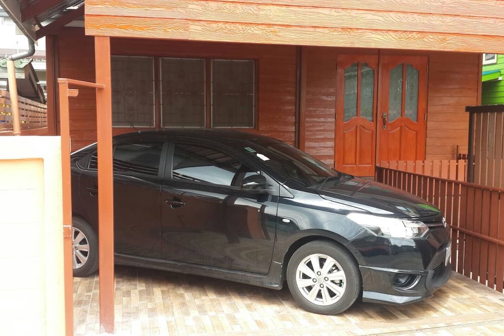 The garage for a small car and outside for 1 car.