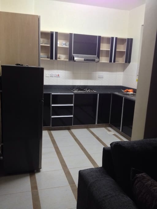 Cooker, both gas and electric , microwave,freeze and cutlery and pots to suit your favorite meal, washing machine with a hanging line.