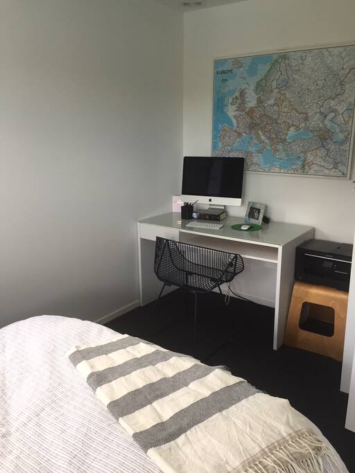 Desk and computer in bedroom
