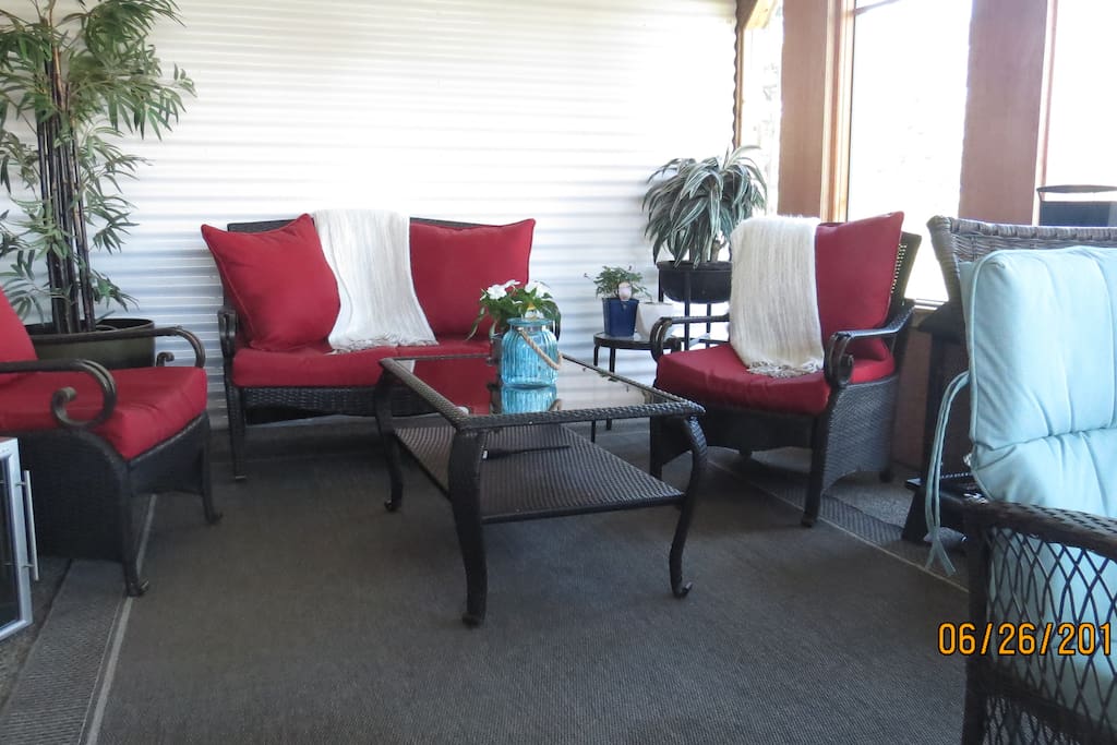 Enjoy stunning lake view from covered patio with propane fire pit - for those cozy summer evenings