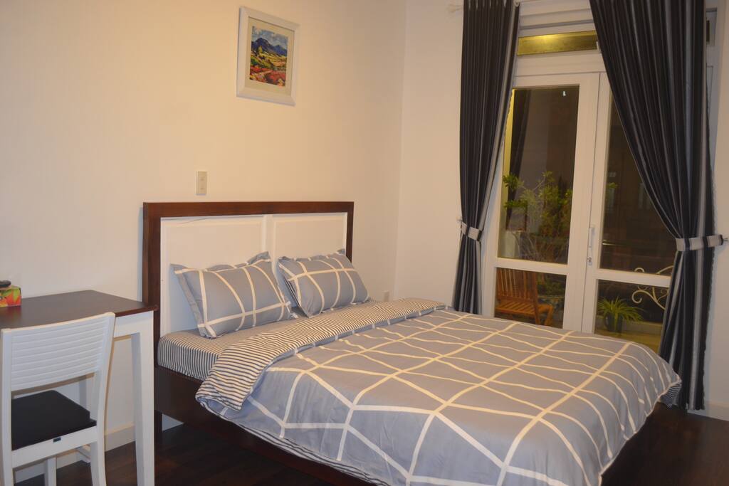 Our brand new room with comfortable bed, clean linens and soft pillows.
