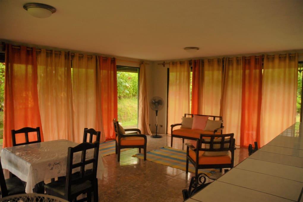 eating and sitting area. view from kitchen
