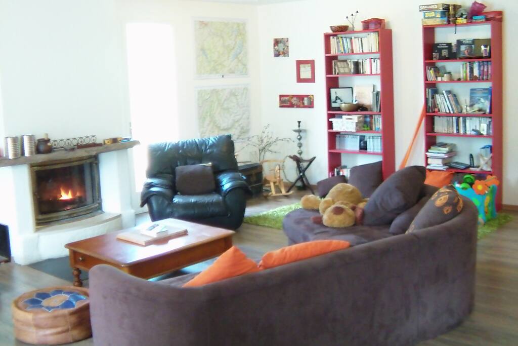 living room 40 m2 with fire place
