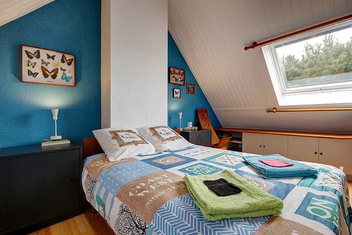 Një dhomë gjumi me 1 krevat të madh 160 x 200 + dyshek hibrid EMMA dhe vëllime të bukura