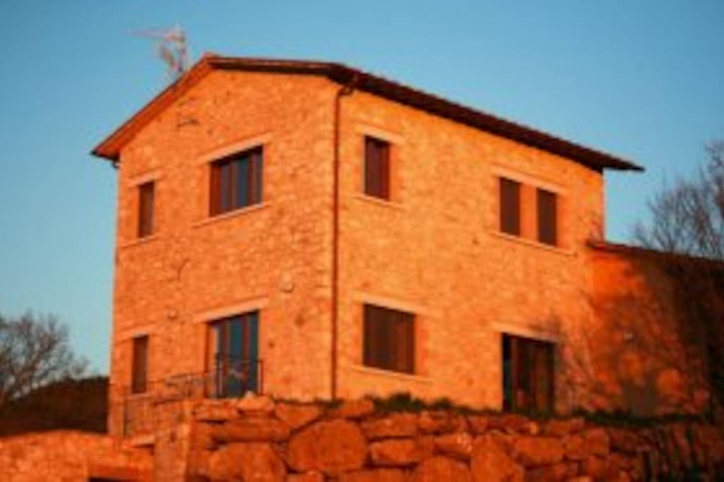 the facade at sunset