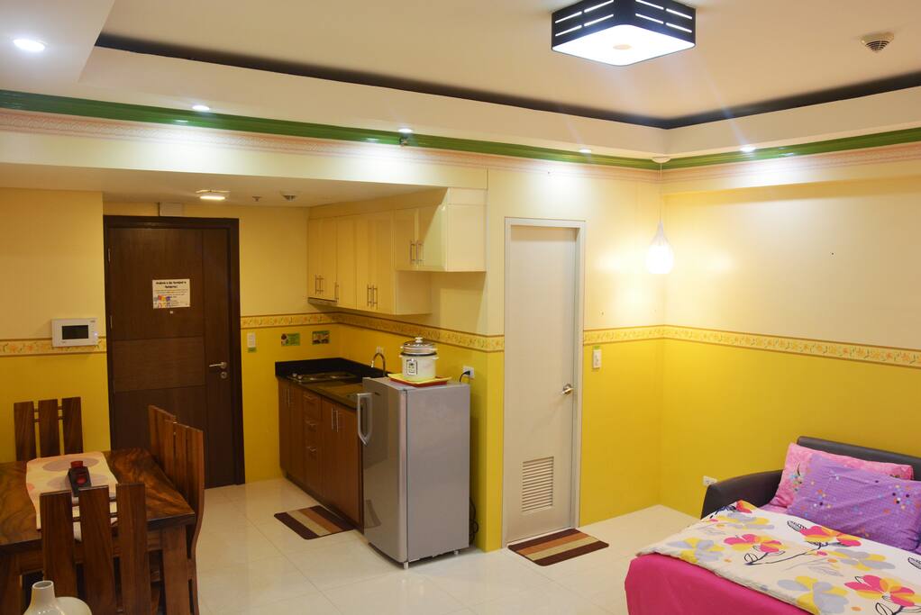 Kitchen Area and doorway to the bathroom