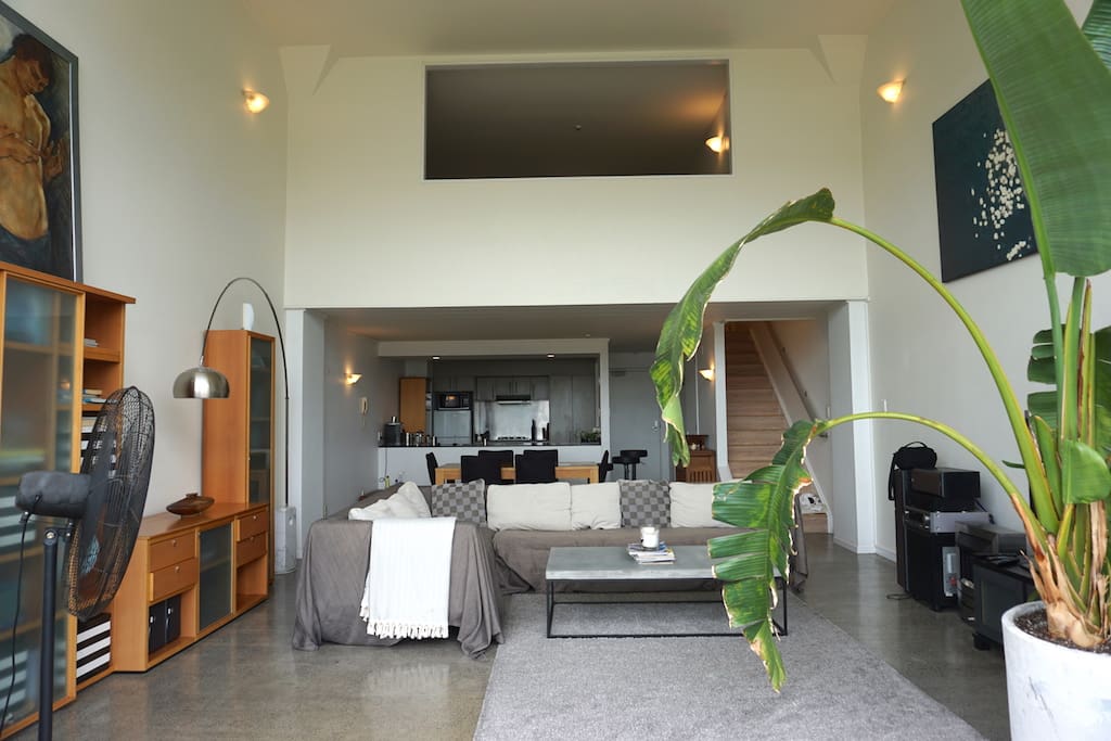 Living area, mezzanine bedroom above