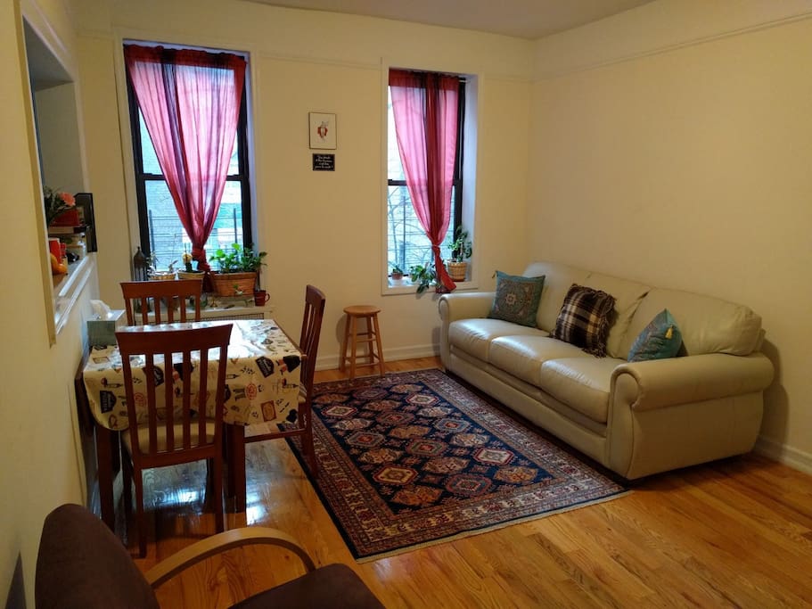 lovely living room with a view into our courtyard.