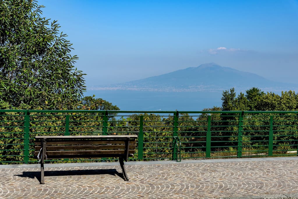 Panoramic view (across the street) of the Bay of Naples and Mount Vesuvius