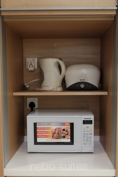 water heater, toaster and microwave,