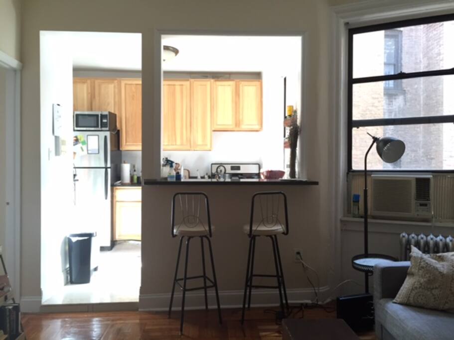 The breakfast bar is a great, well-lit place for enjoying coffee, meals, or a book