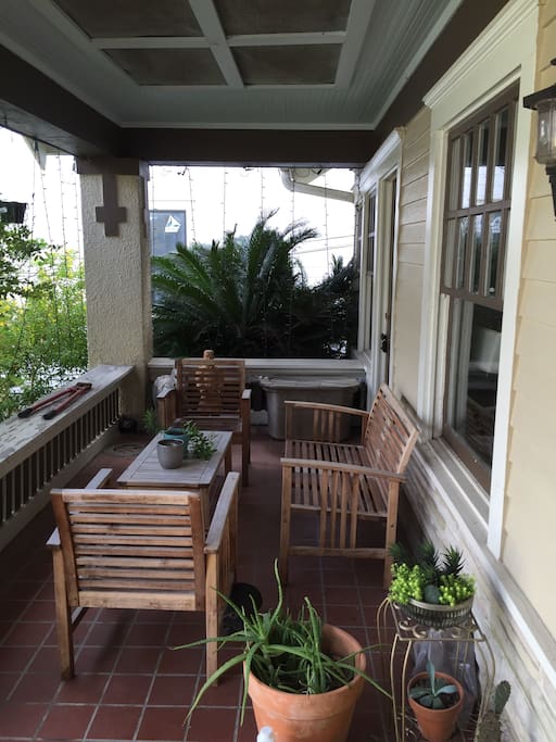 Front porch overlooks garden