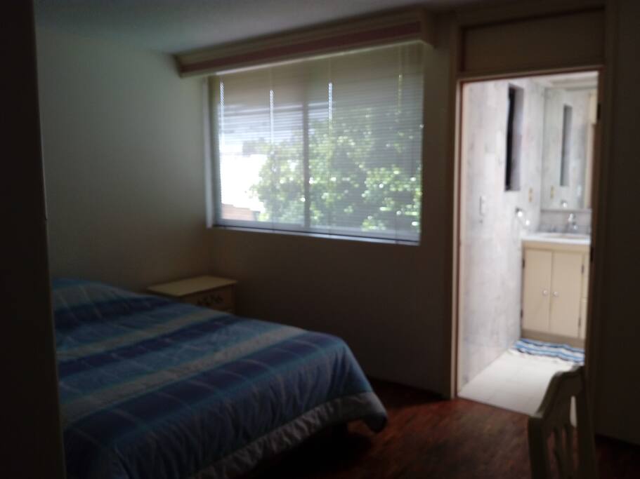 con cama matrimonial, baño privado, escritorio, TV, Cable, amplio closet.