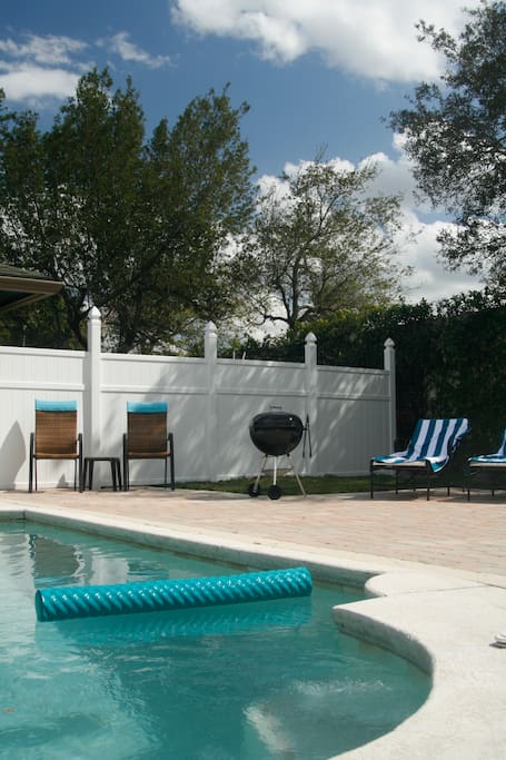 Shared poolside patio