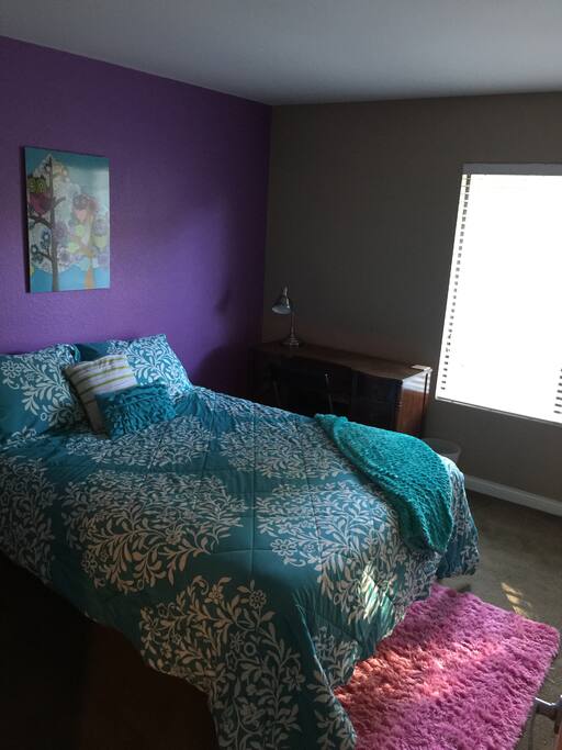 Queen bed and desk