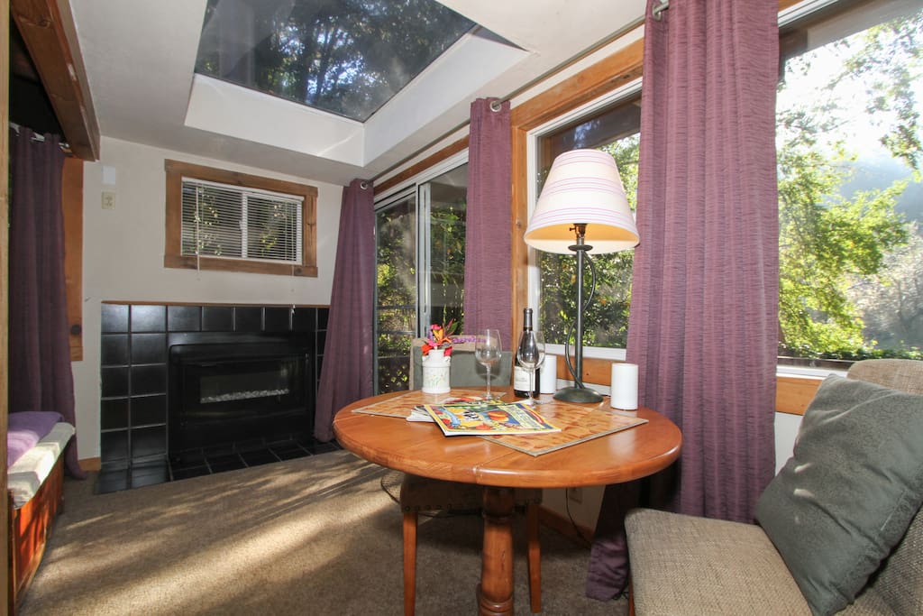 fireplace and dining inside