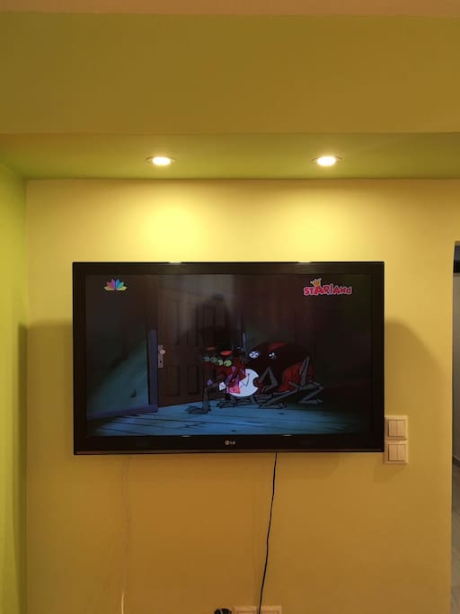 Screen Tv on the wall in the bedroom for our little friends