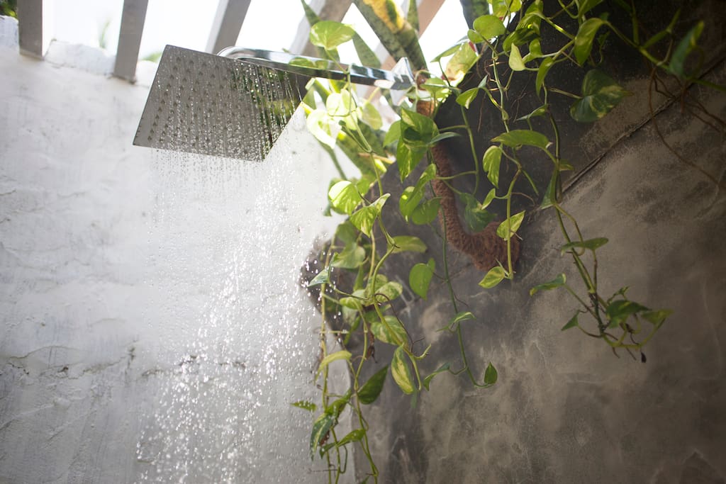 Solar hot water shower.