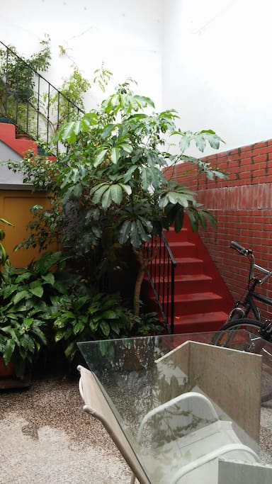 The stairs through the patio to the room