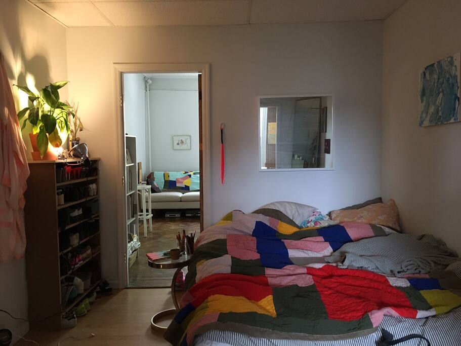 The bedroom is the middle room, so there is some natural light from either end of the apartment but it is nice and quiet.