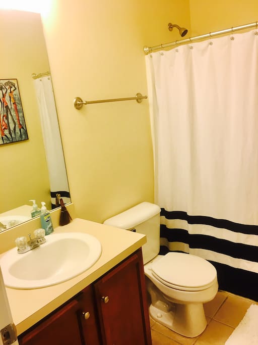 Private guest bath outside of guest room.