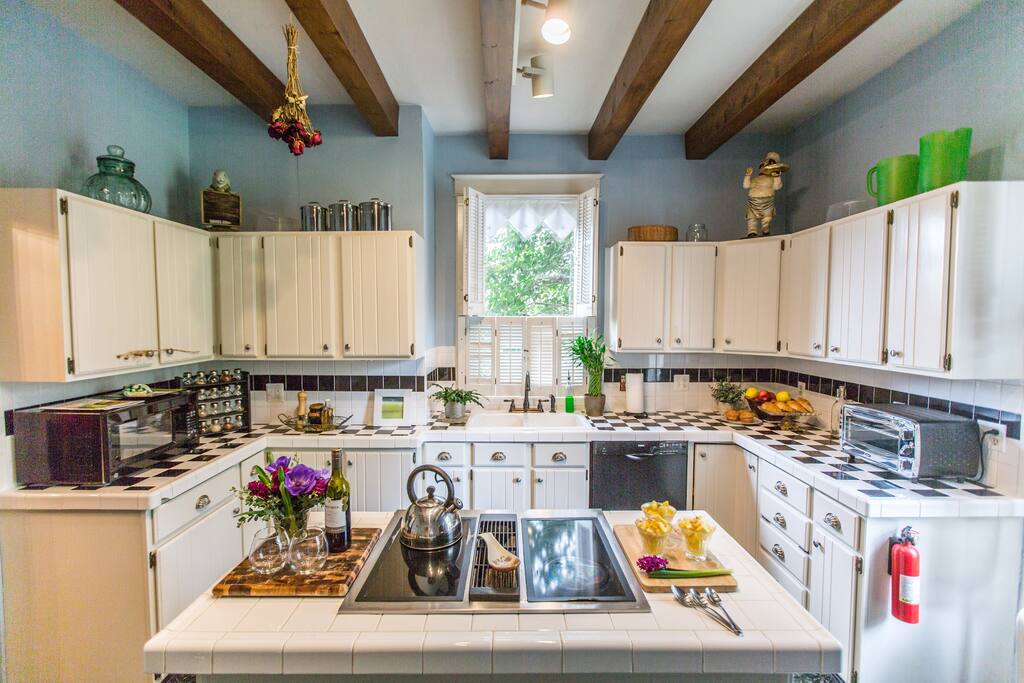 Once you get settled in, come down for a snack and a glass of your favorite beverage. If you are in the mood to be a gourmet chef, feel free to use the kitchen and its utensils, dishes, silverware and appliances.