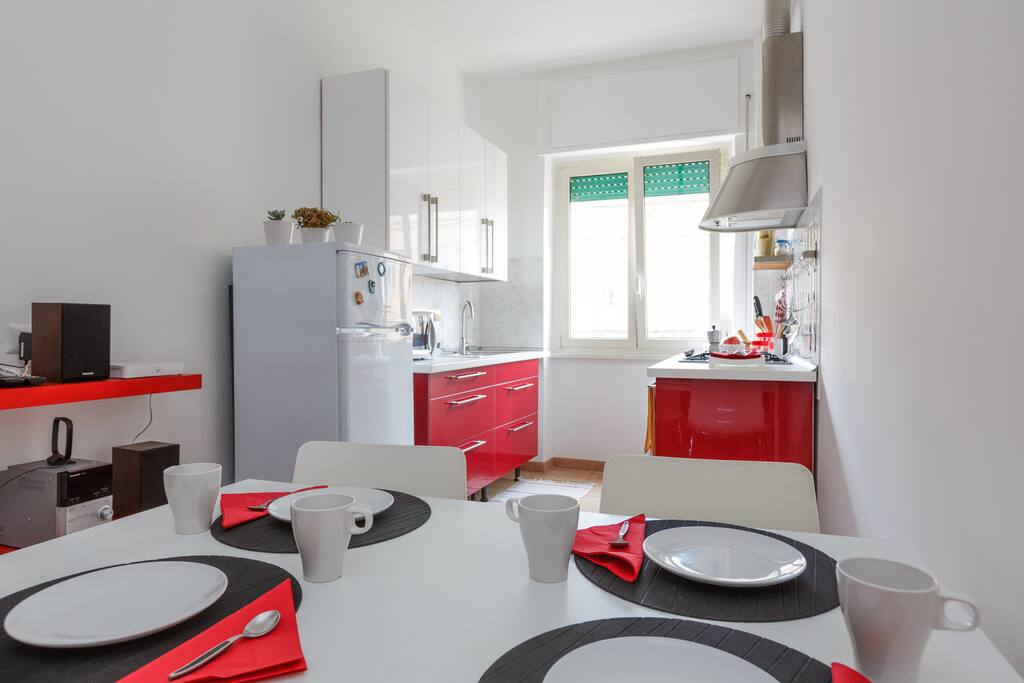 The kitchen and living room