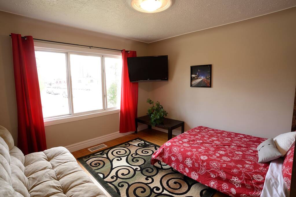 Our suite offers basic cable and WiFi. Watch some tv in the comfort of the bed or on the couch!