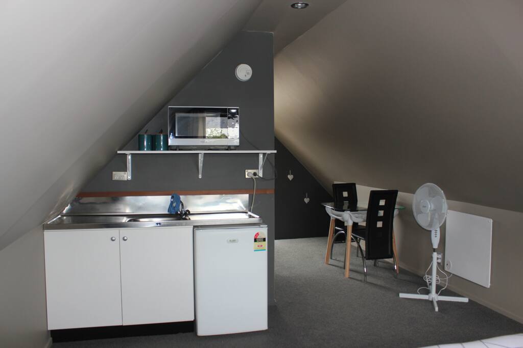We have included items for your convenience including a microwave, fridge, toaster, kettle, heater and fan. Tea, coffee and sugar are also included.