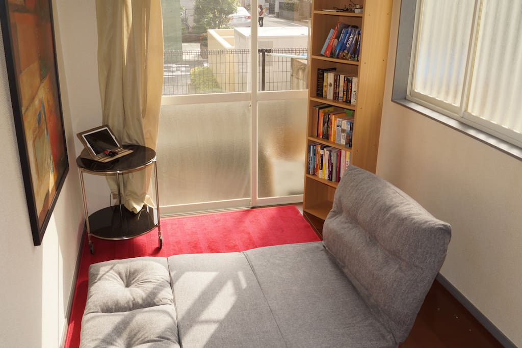 View of fold out couch. Bed room is loft type with Japanese style futton but couch is fold out type thus the unit can accommodate 2 persons.