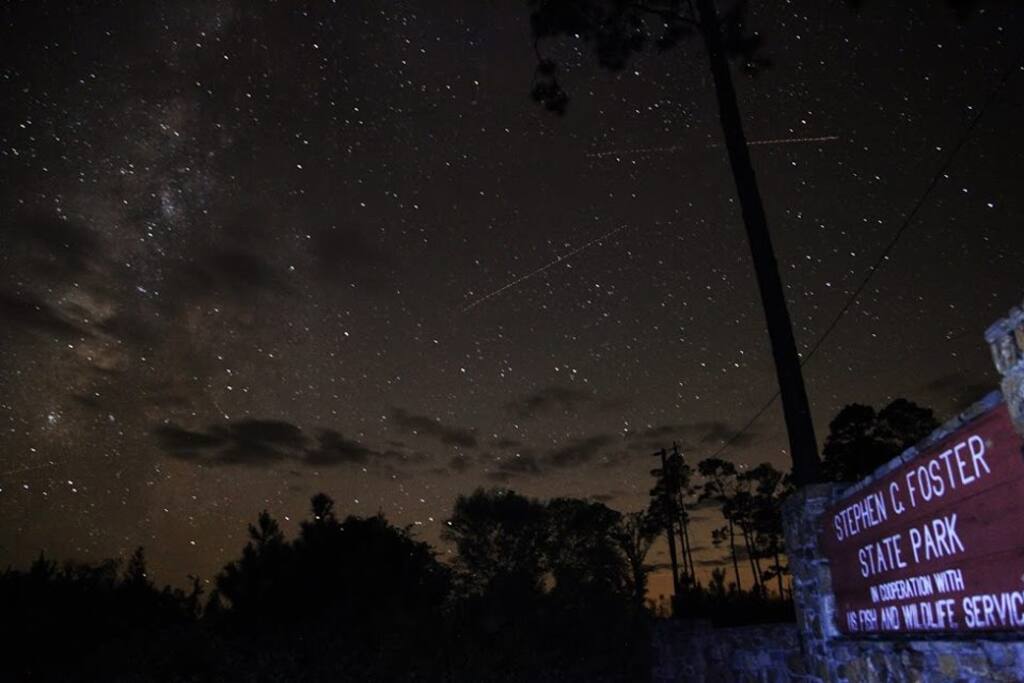 Stephen C. Foster State Park is one of the darkest places in the Southeast due to a lack of light pollution in the Okefenokee Swamp. Visit the park on Astrology Night!