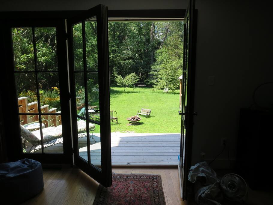 Door from living room/studio to the deck and gardens...